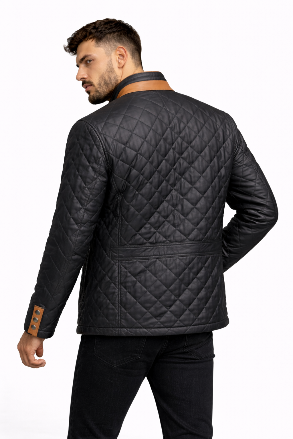 Lamb Leather Black and Brown Leather embroidered jacket for Men