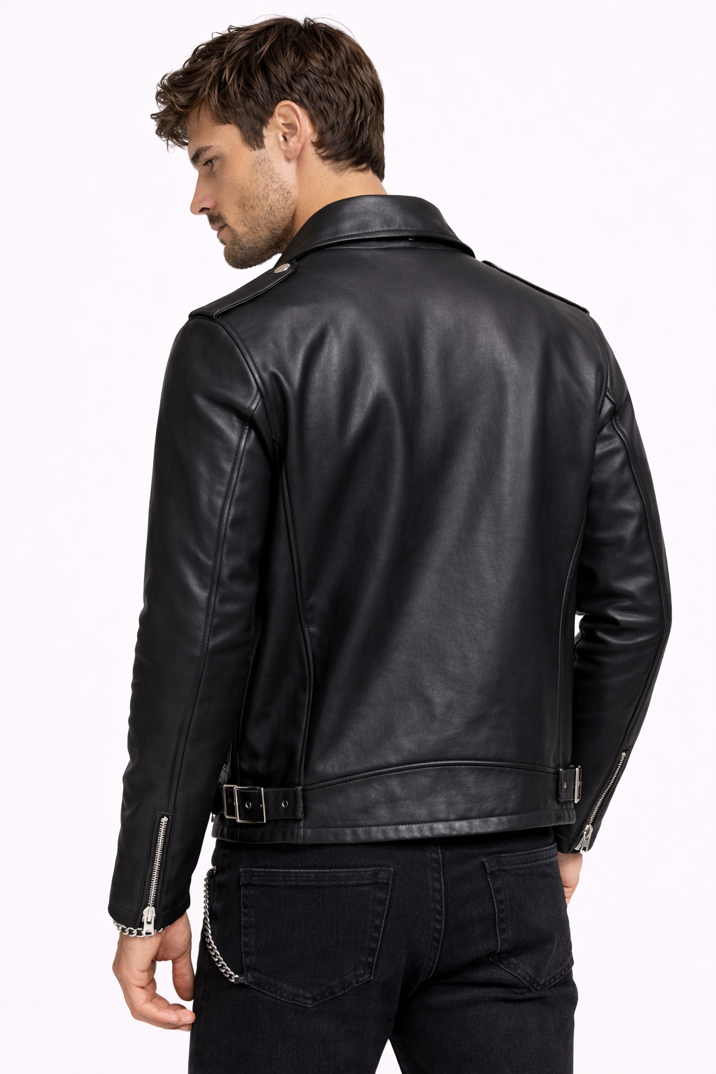 Lamb Leather Black Biker Leather Jacket for Men