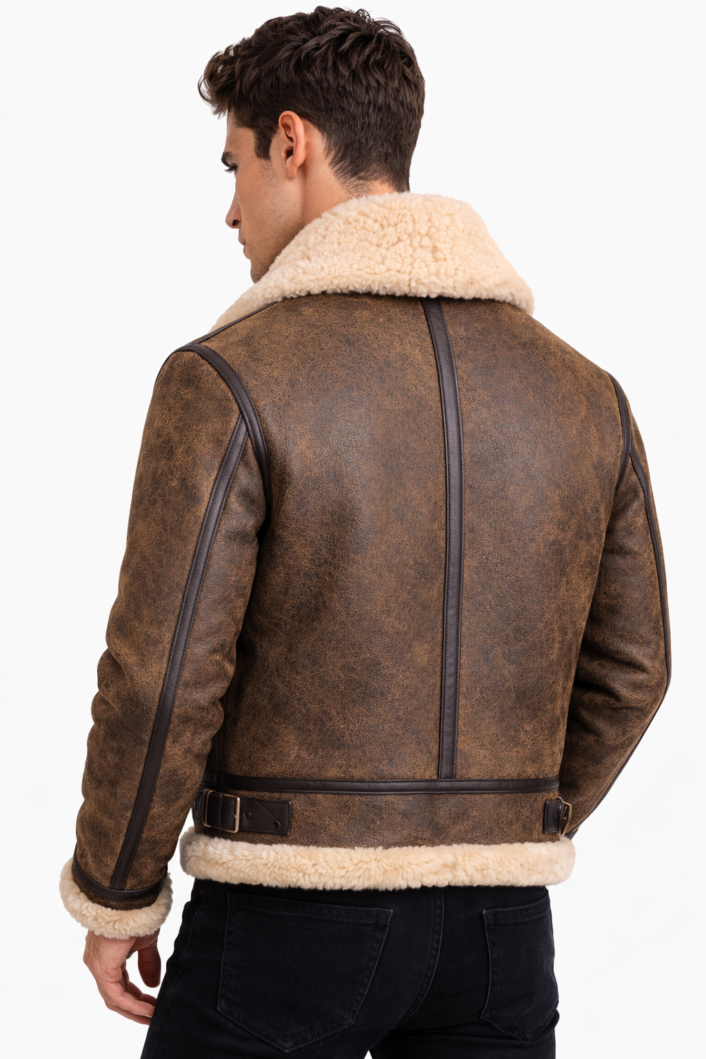 Lamb Leather and Fur Brown Jacket for Men