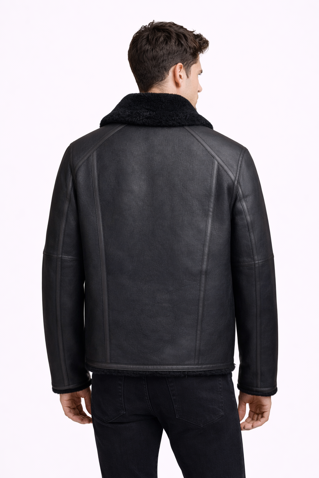 Lamb Leather and Fur Black Jacket for Men
