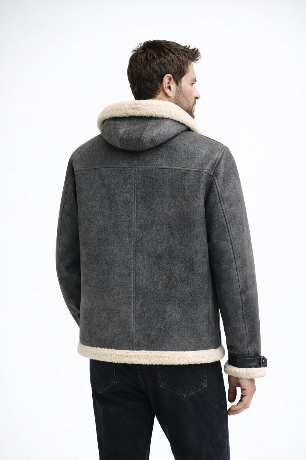 Fur Leather Black Jacket for Men