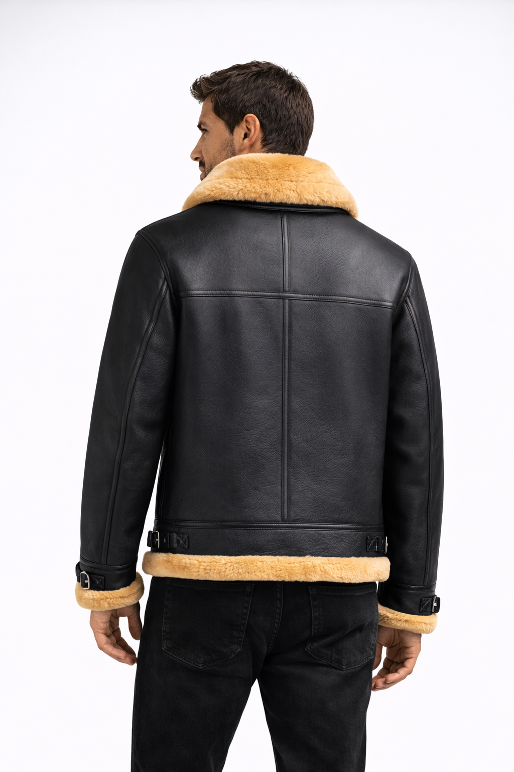 Black Fur Leather Jacket for Men