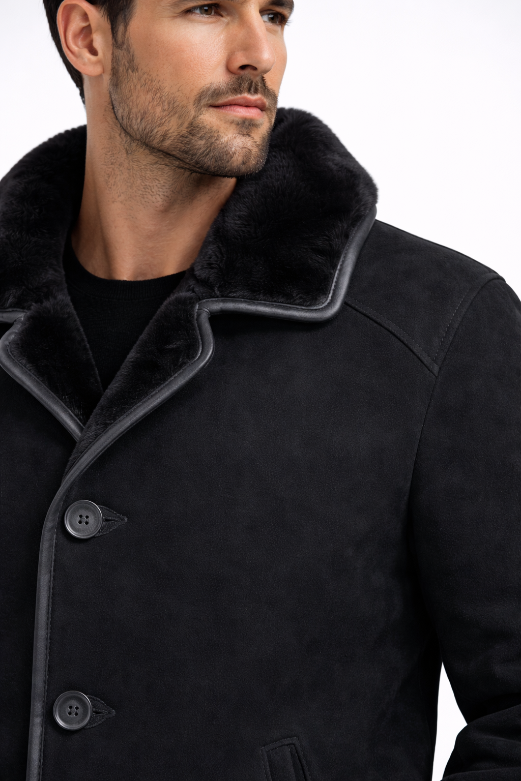 Black Fur Leather Jacket for Men