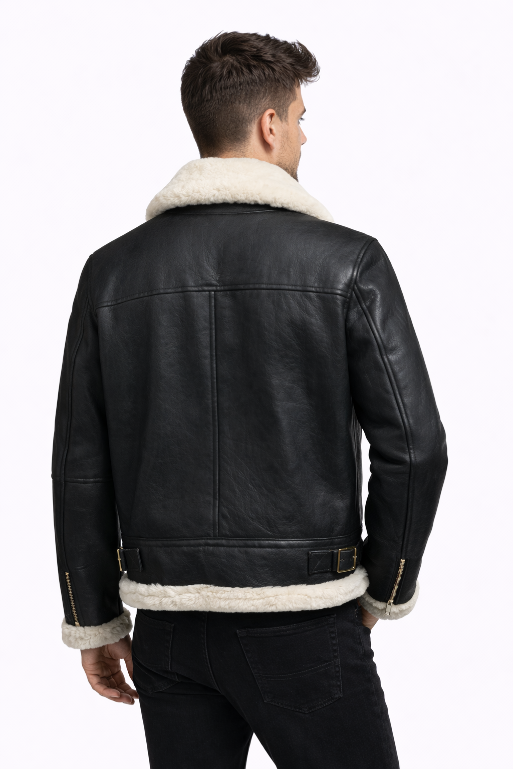 Fur Leather Black Leather Jacket for Men