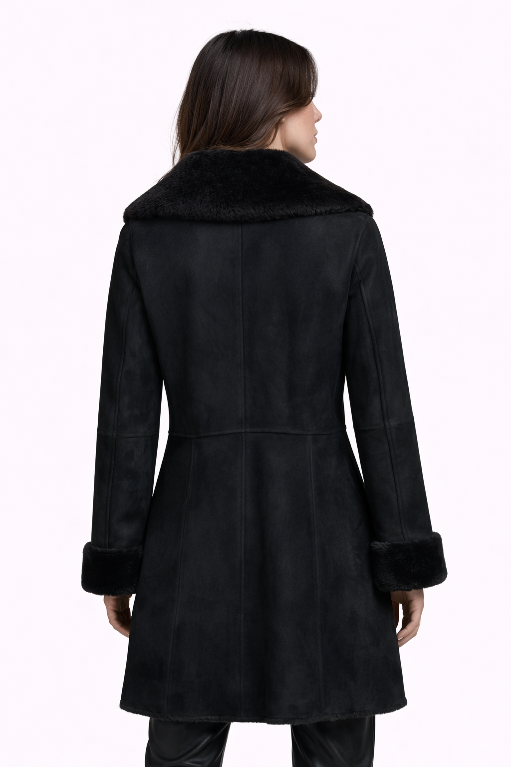 Fur Leather Black Coat Jacket for Women