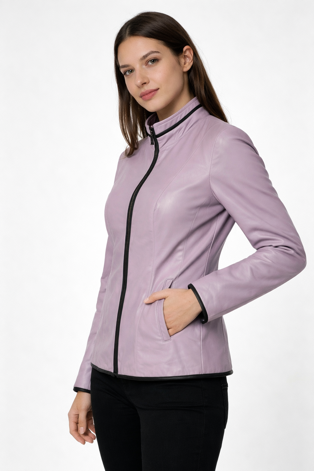 Reversible Lamb Leather Light Purple Lilac Jacket for Women