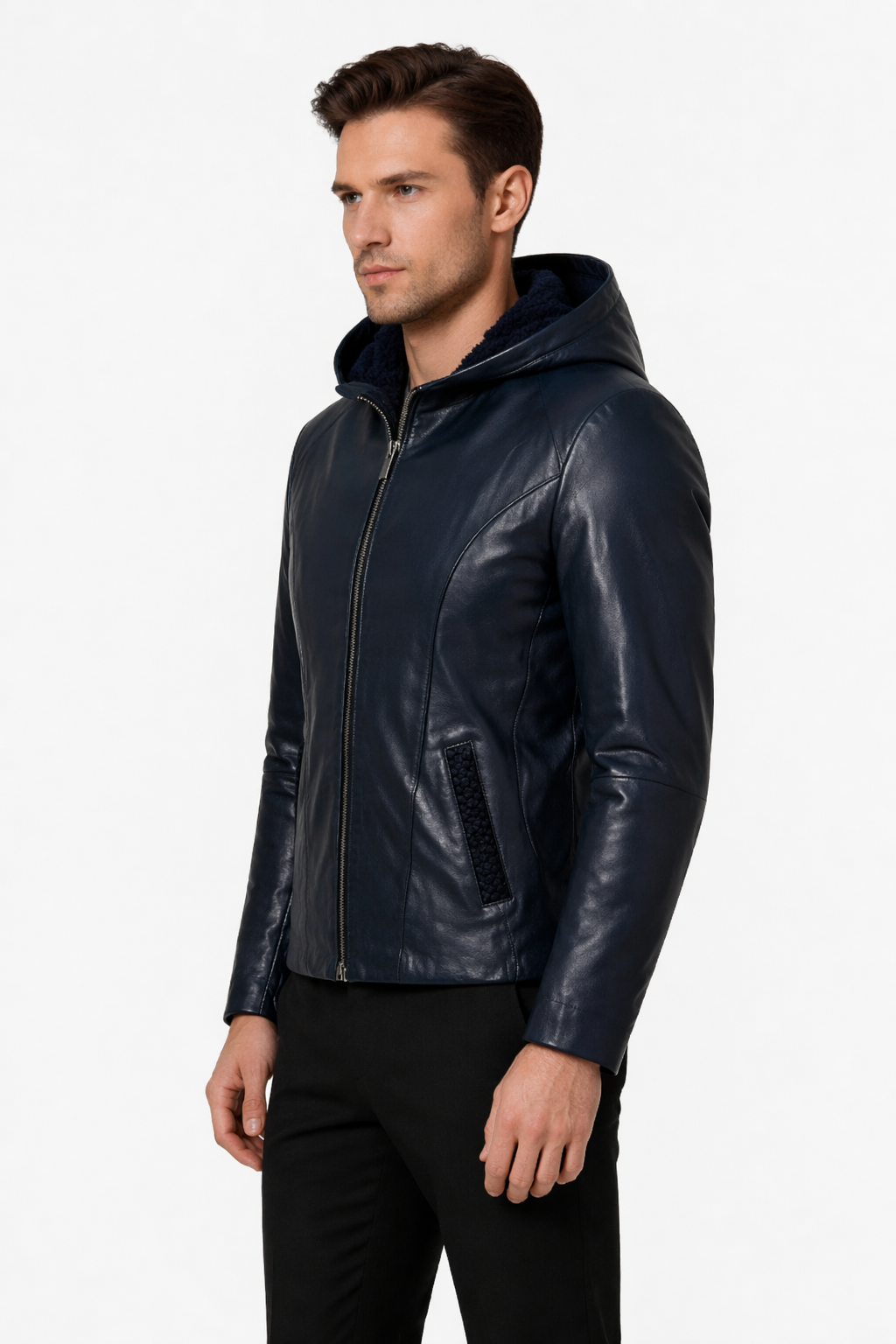 Lamb Leather Black Hooded Jacket for Men