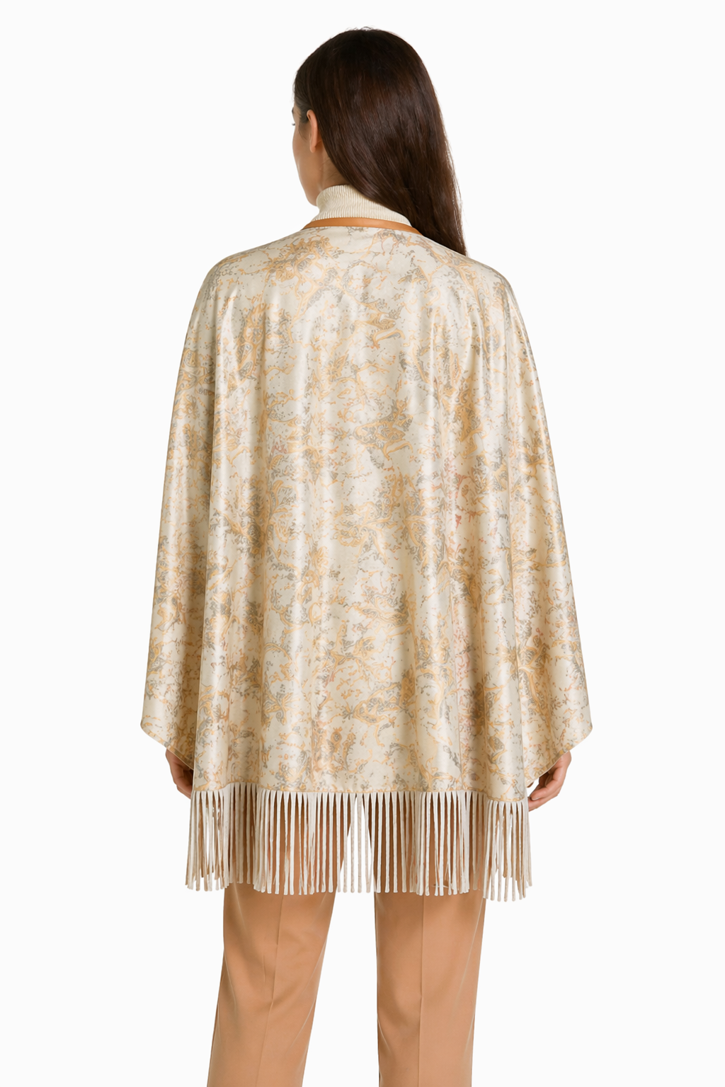 Lamb Leather Beige White Poncho for Women