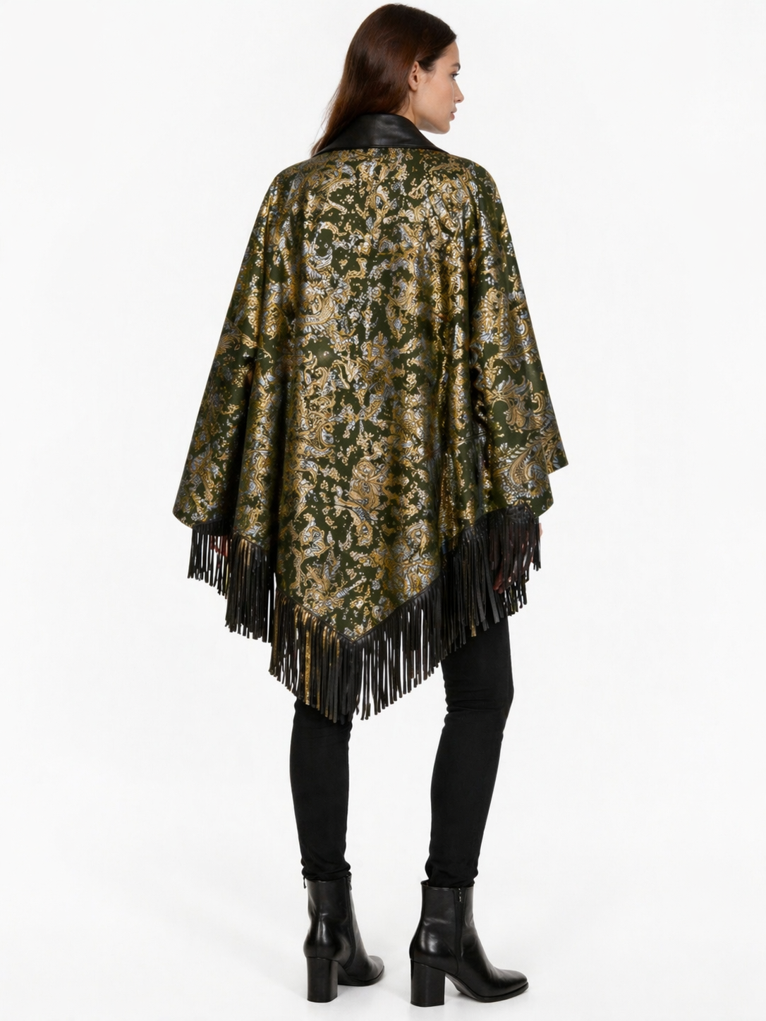 Lamb Leather Black Gold Poncho for Women