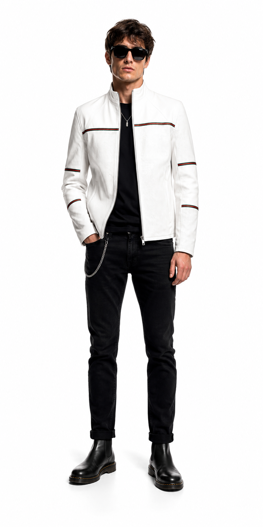 Reversible White Leather Jacket for Men