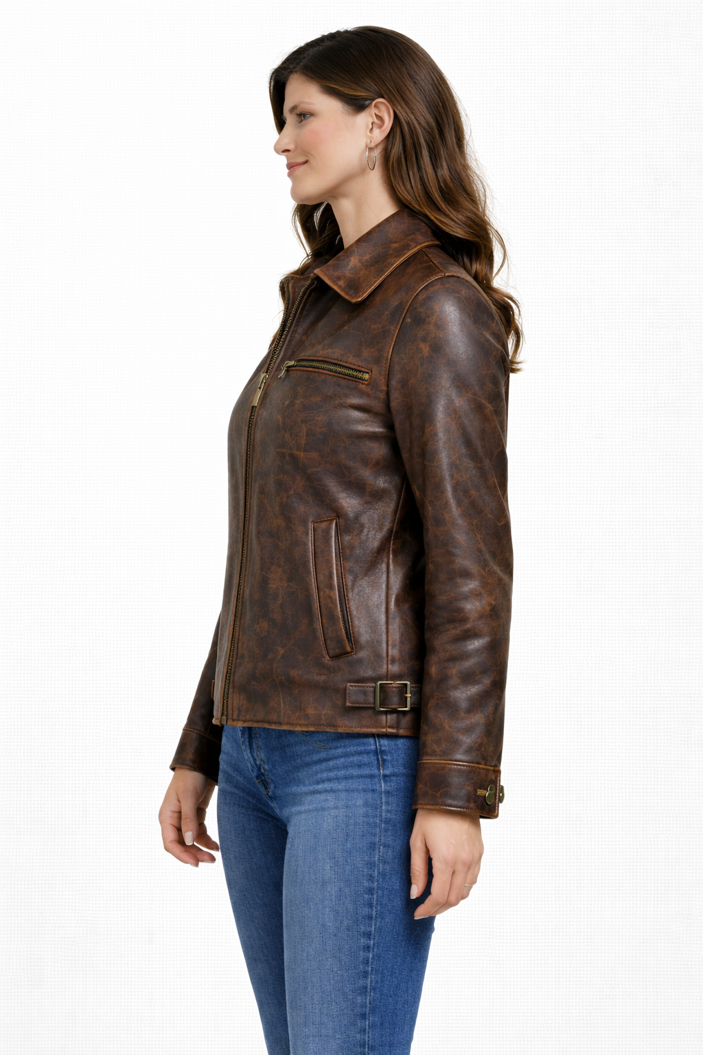 Patterned Dark Brown Lambskin Women Jacket