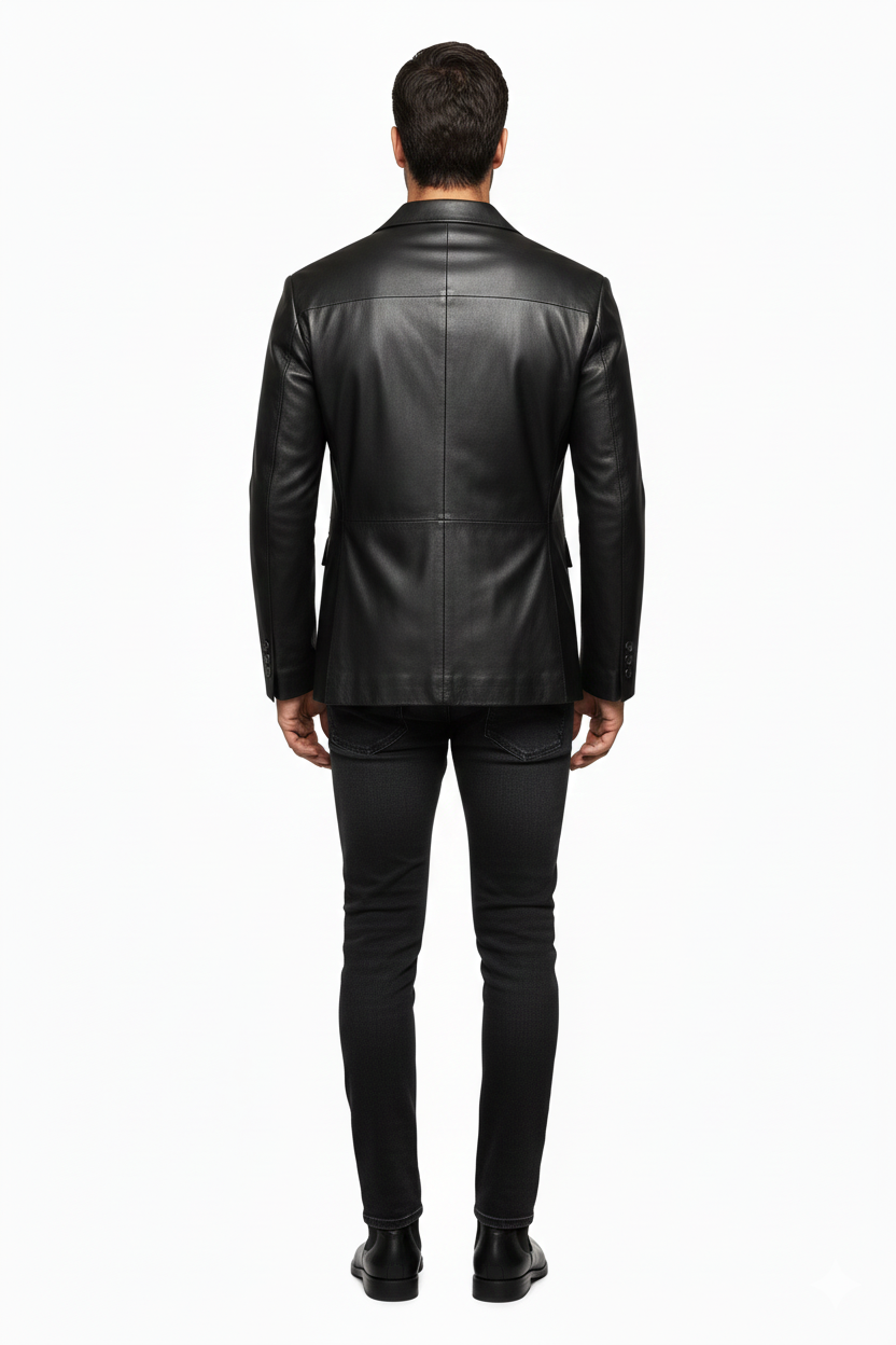 UZUN ERKEK SİYAH HAKİKİ DERİ CEKET