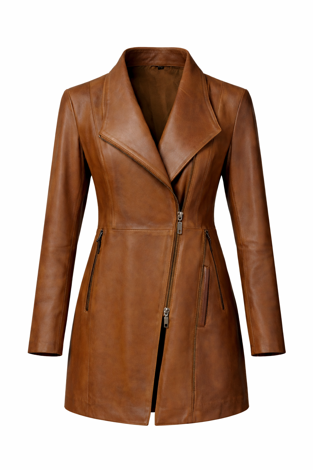 Brown Leather Long Jacket for Women