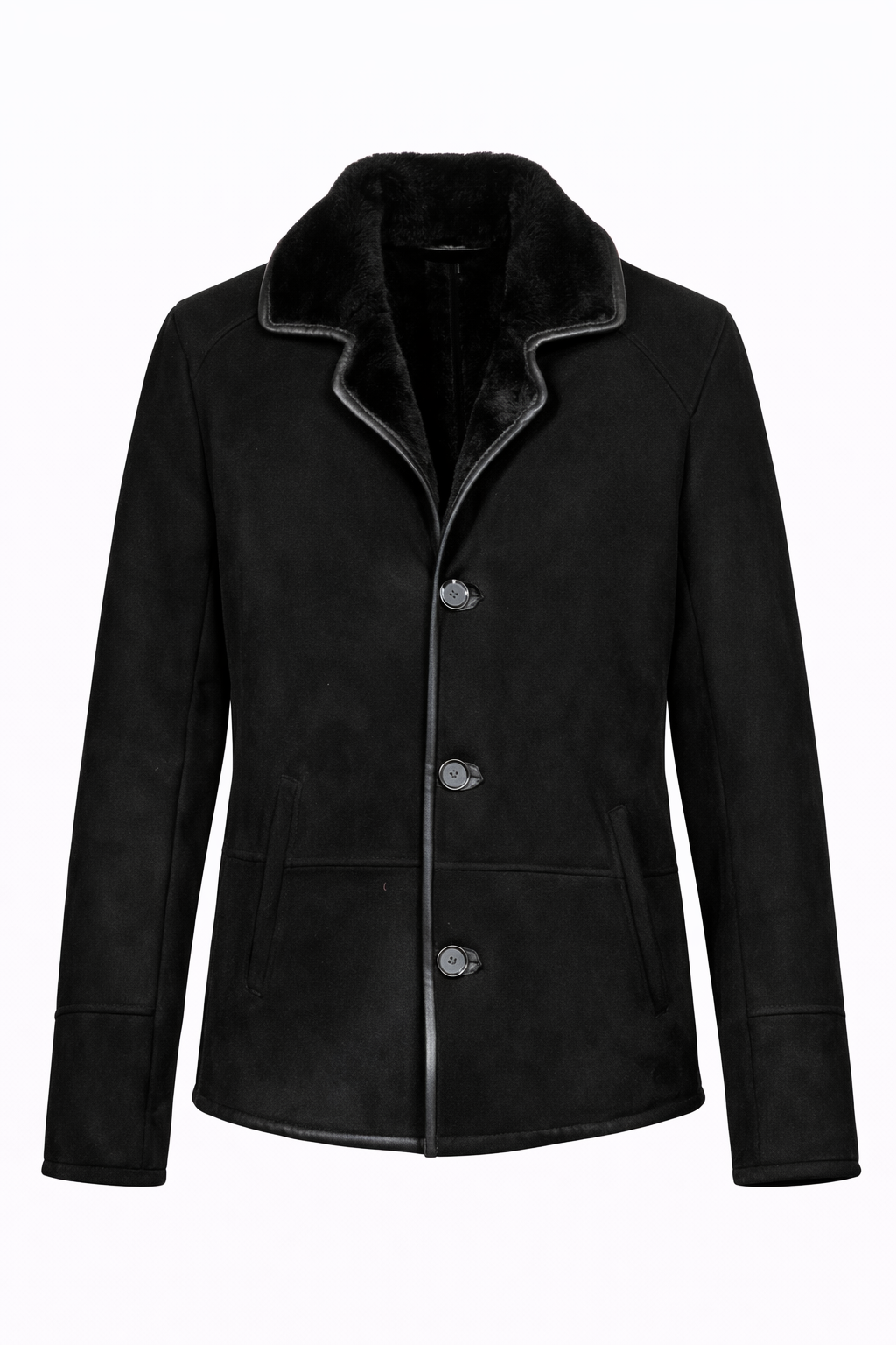 Black Fur Suede Leather Jacket for Men