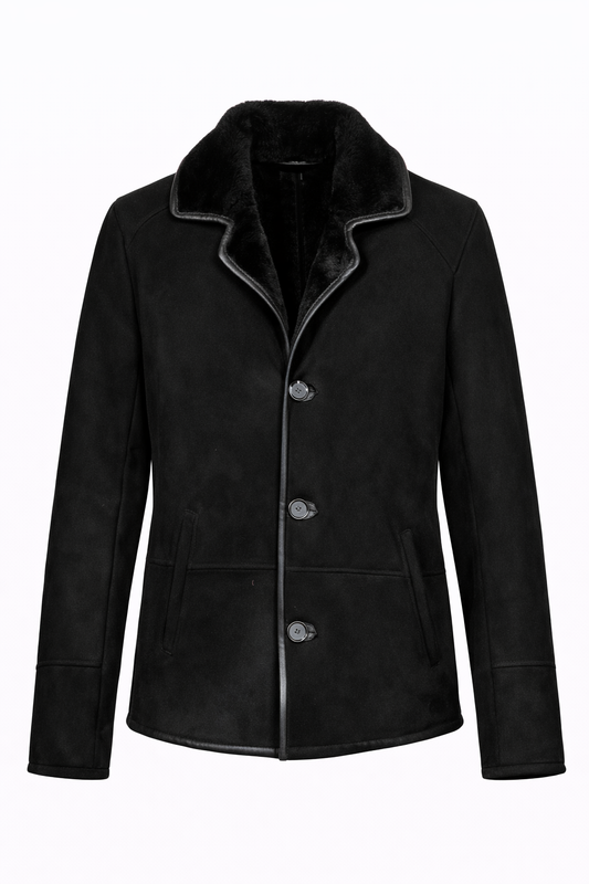 Black Fur Suede Leather Jacket for Men