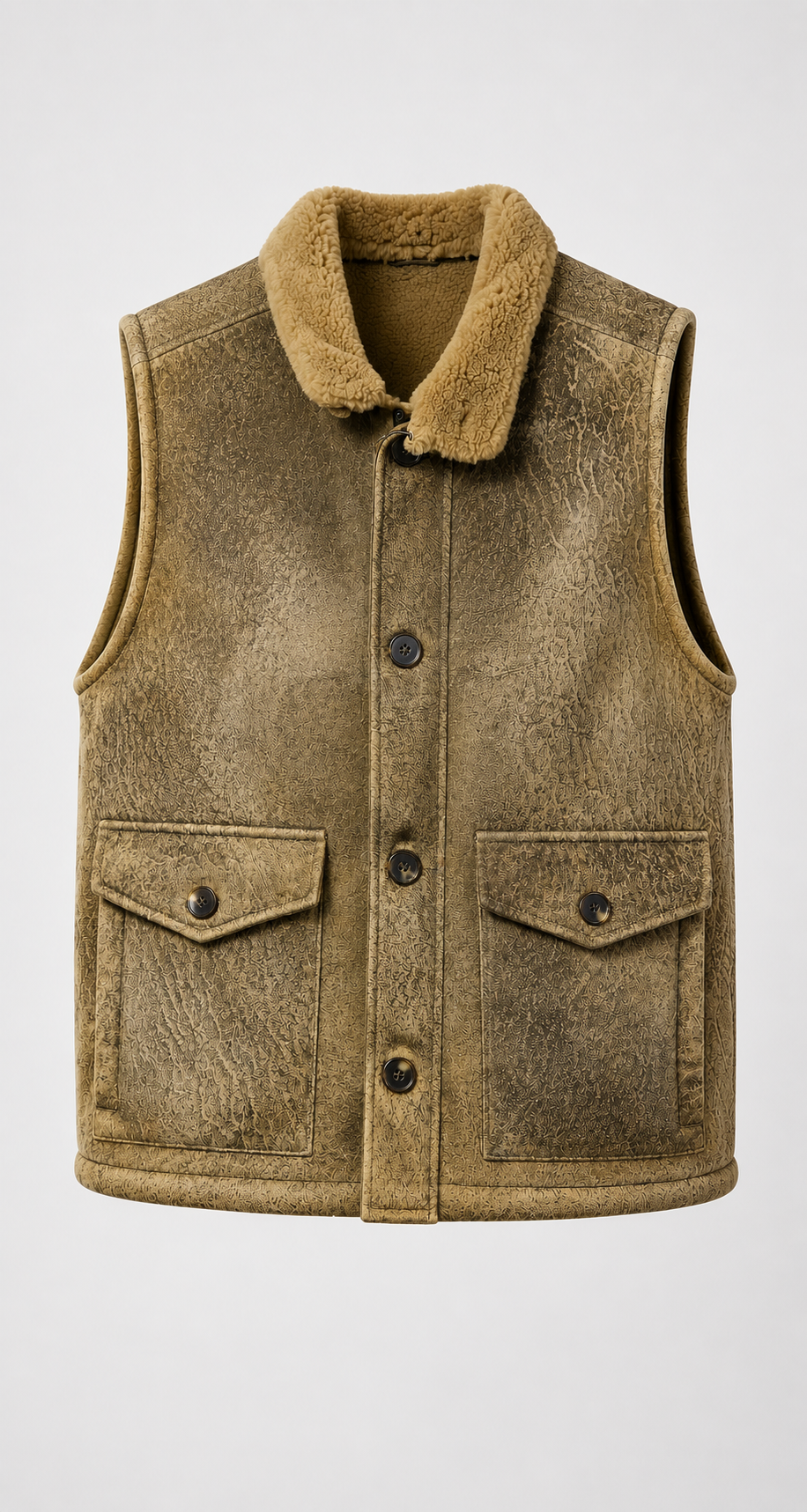 Khaki Brown Leather with Fur Waistcoat for Men
