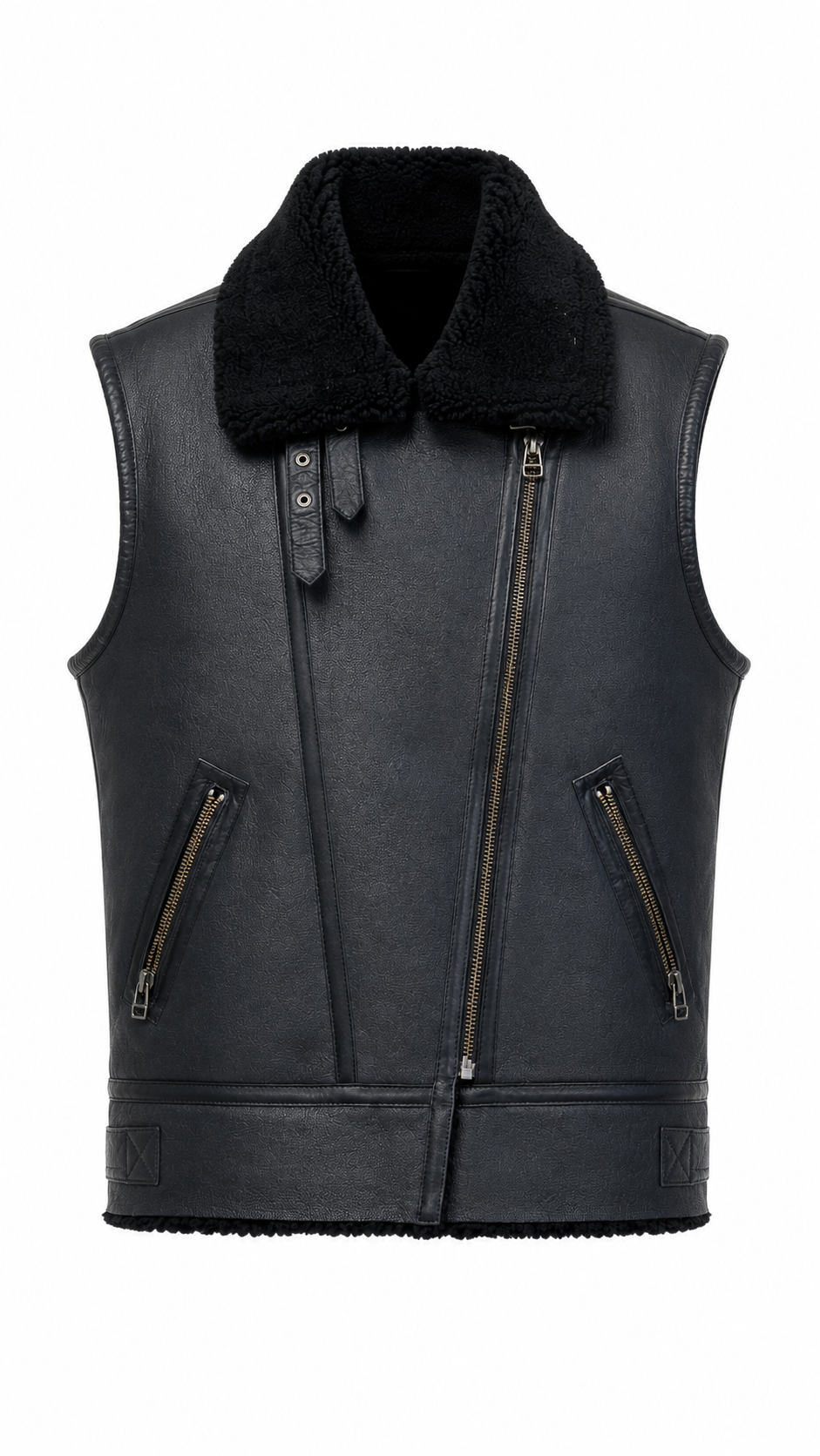 Black Leather and Fur Waistcoat for Men