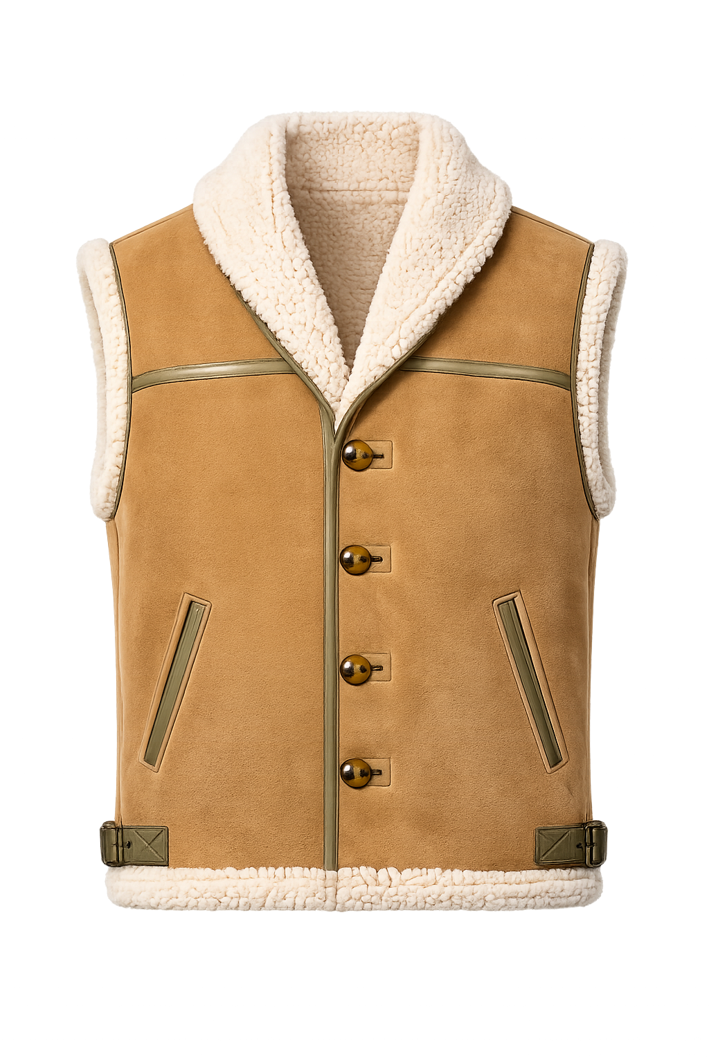 Light Brown White Lamb Fur and Leather Suede Waistcoat for Men