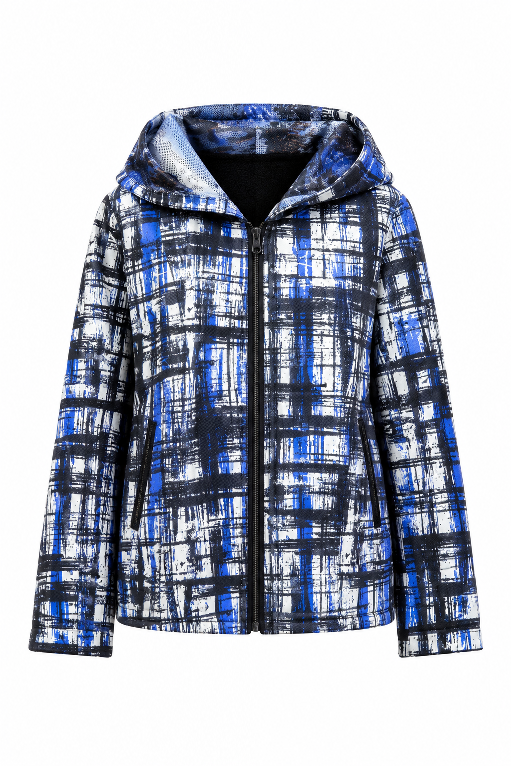 Reversible Digital Printed Leather Suede Hooded Jacket for Women