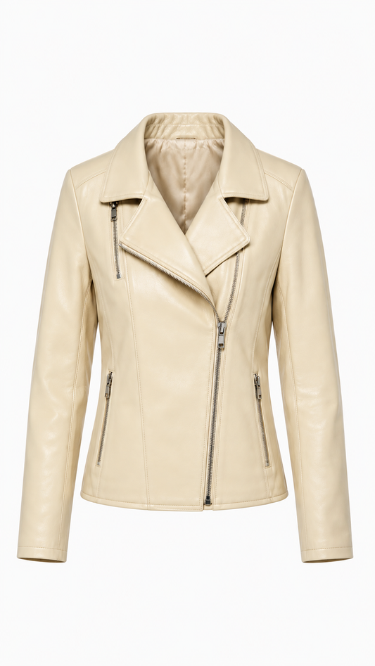 Beige Lamb Leather Jacket for Women