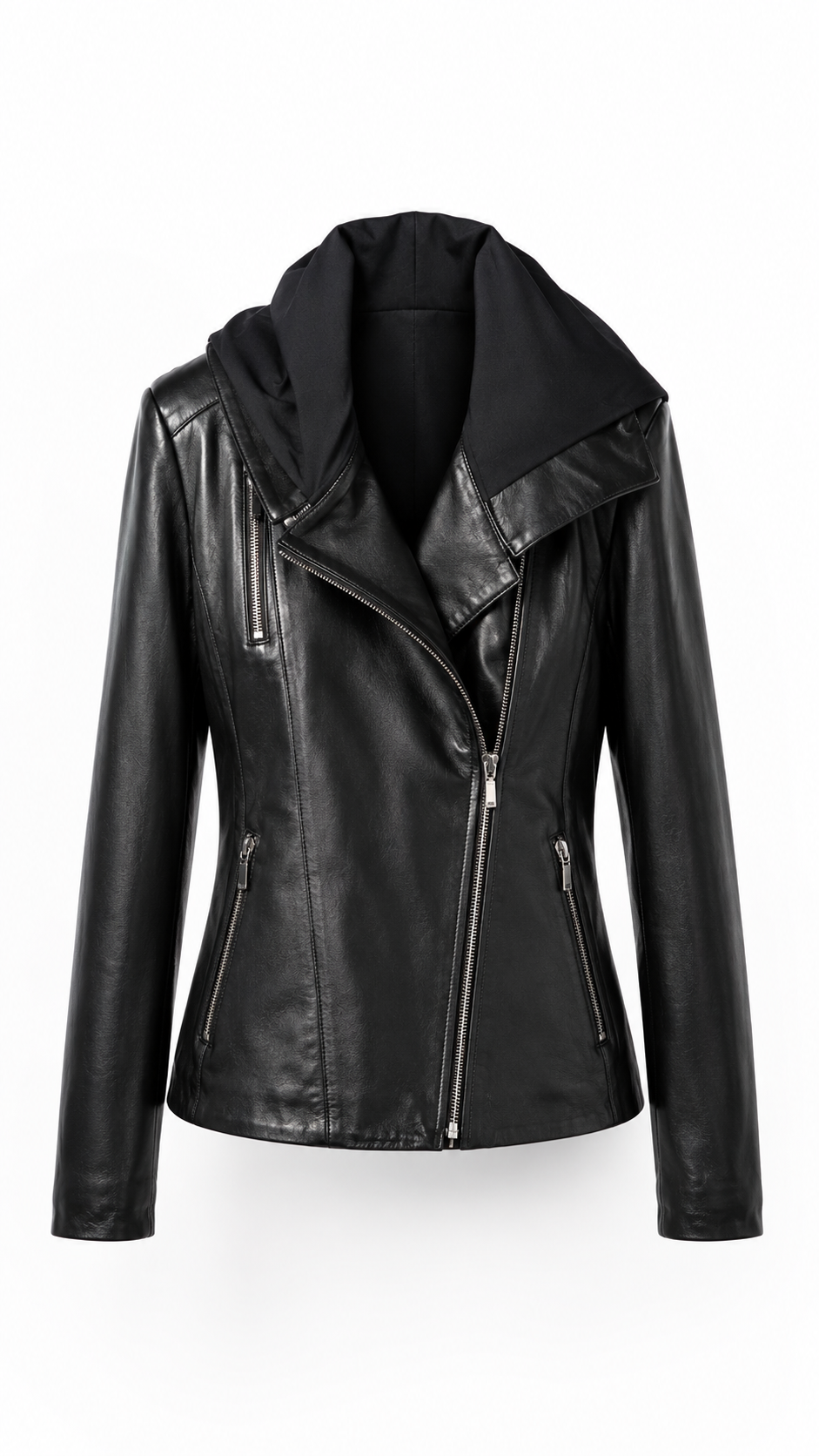 Black Lamb Leather Hooded Jacket for Women