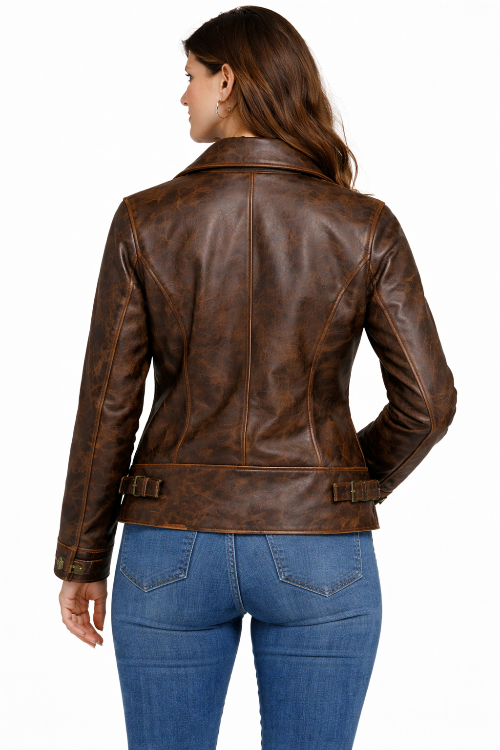 Patterned Dark Brown Lambskin Women Jacket