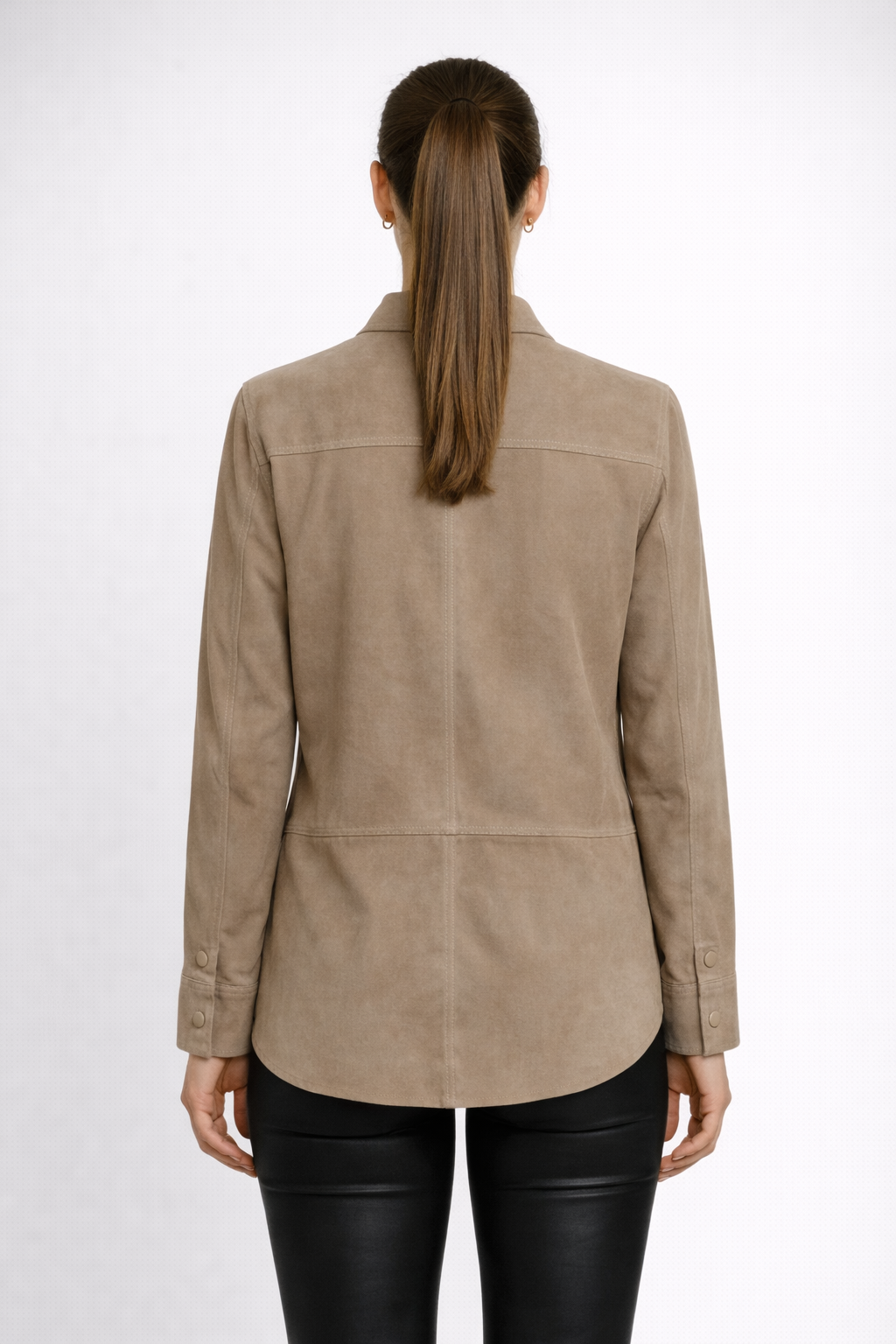 Beige Lamb Leather Women Leather Shirt Jacket