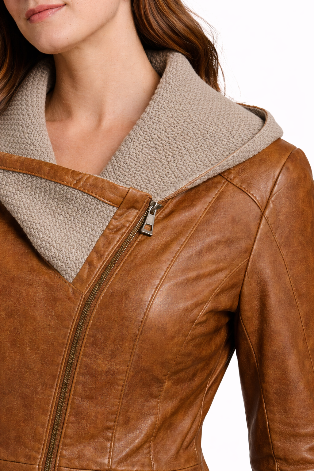 Camel Brown Zipper Women Leather Jacket