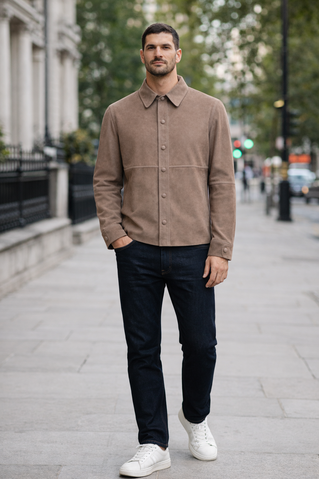 Lamb Leather Suede Shirt Jacket for Men