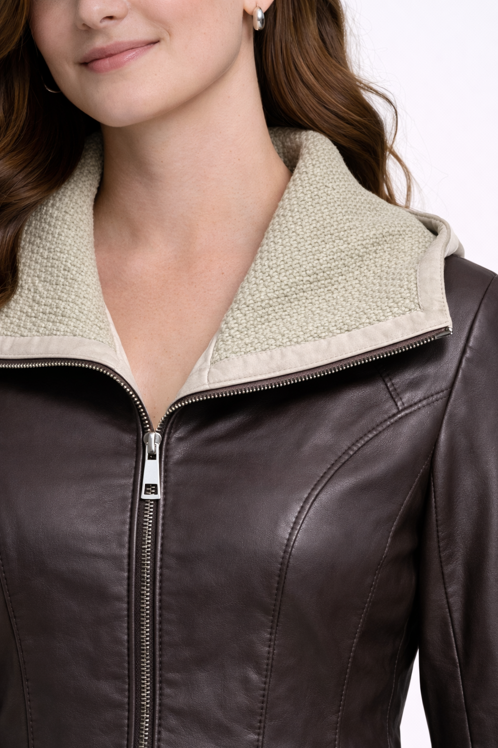 Dark Brown Zipper Women Leather Jacket