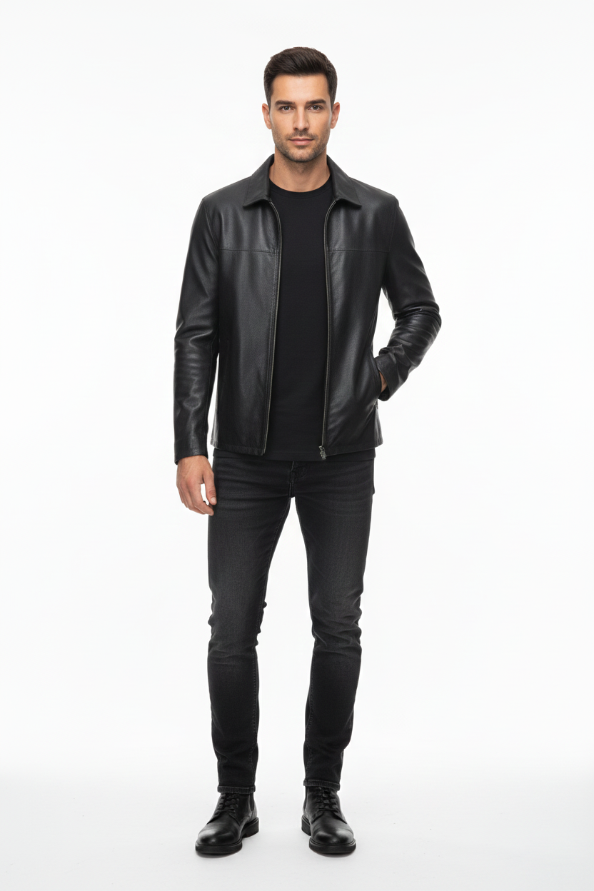 BLACK LEATHER MEN'S JACKET