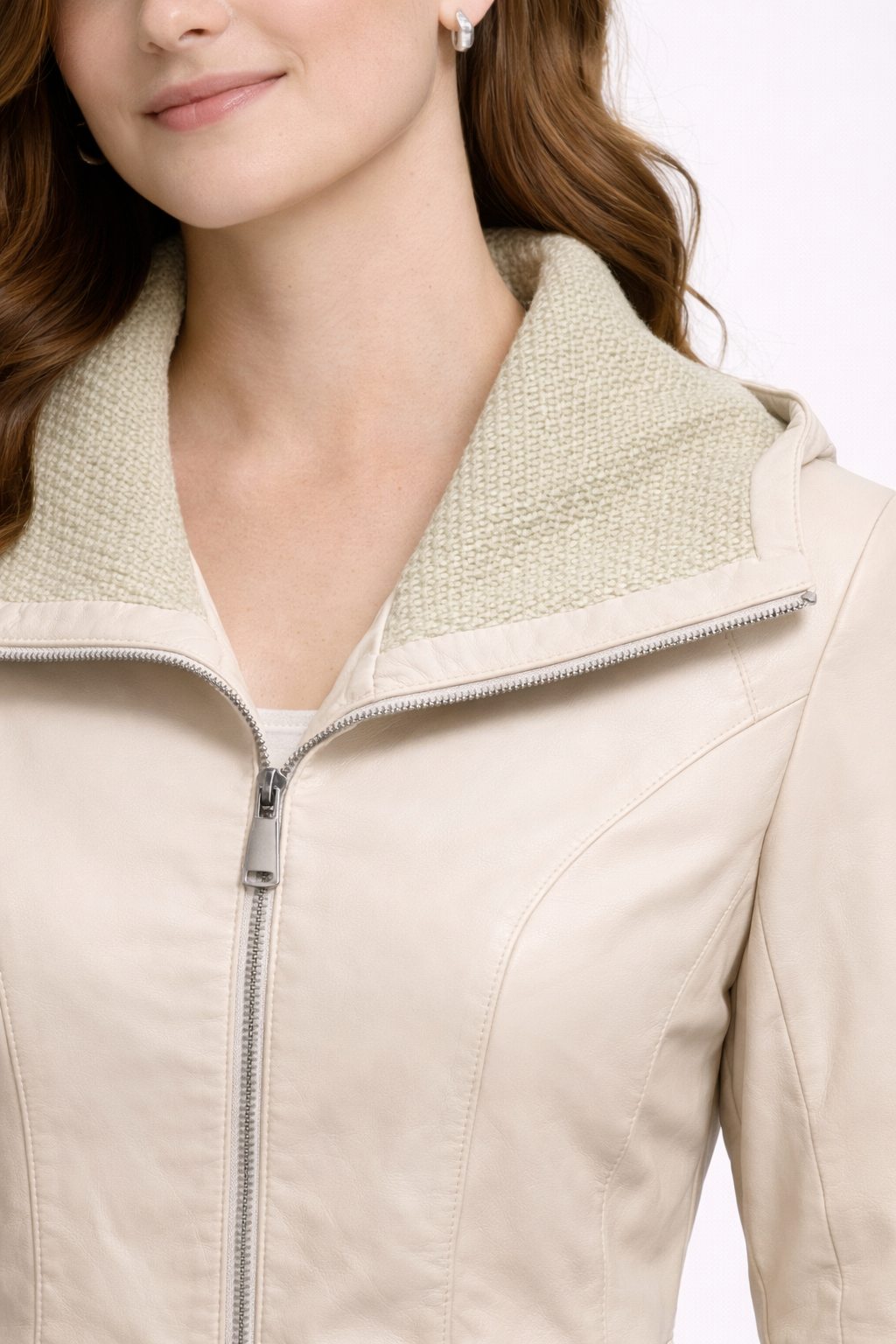 White Zipper Women Leather Jacket