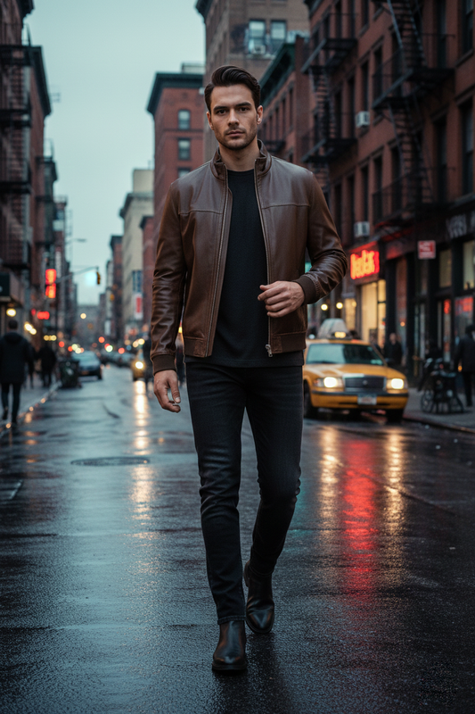 BROWN GENIUNE LEATHER MEN'S JACKET