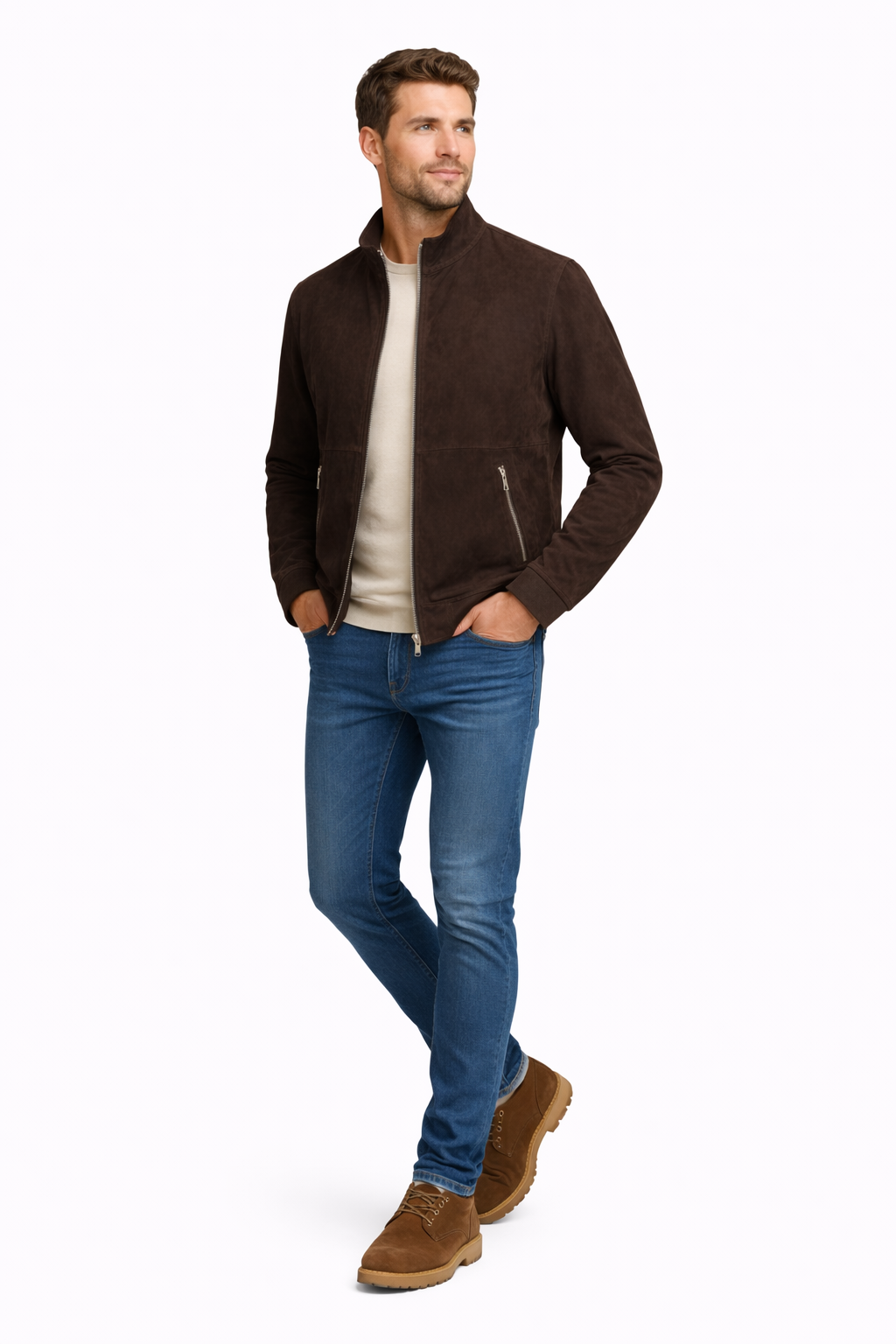 Reversible Lamb Leather Suede Drak Brown Jacket for Men