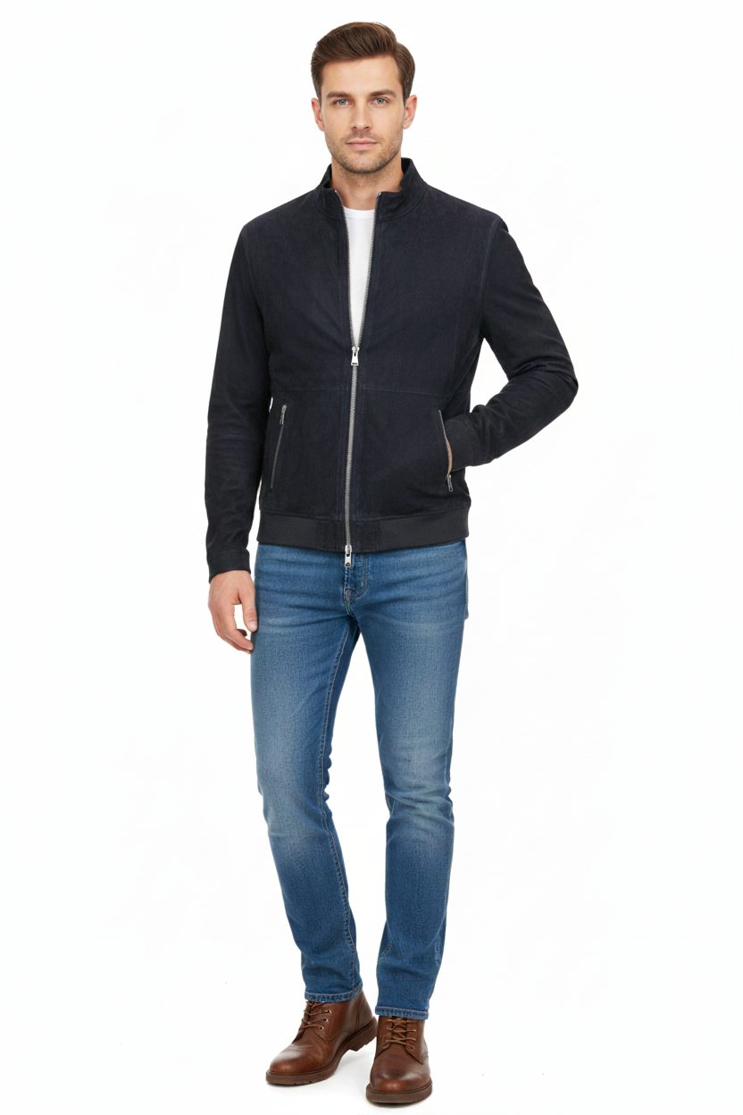 Reversible Lamb Leather and Suede Dark Navy Jacket for Men