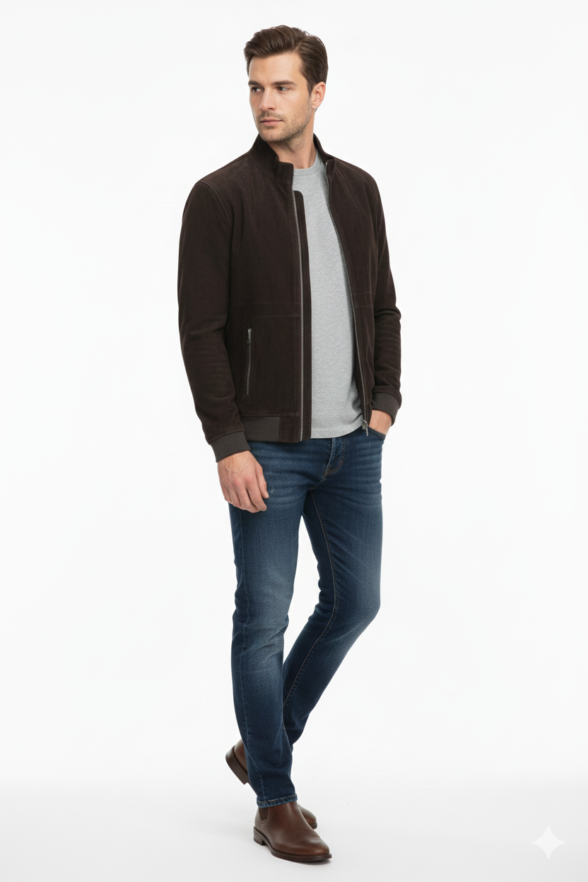 Reversible Lamb Leather and Suede Dark Brown Leather Jacket for Men