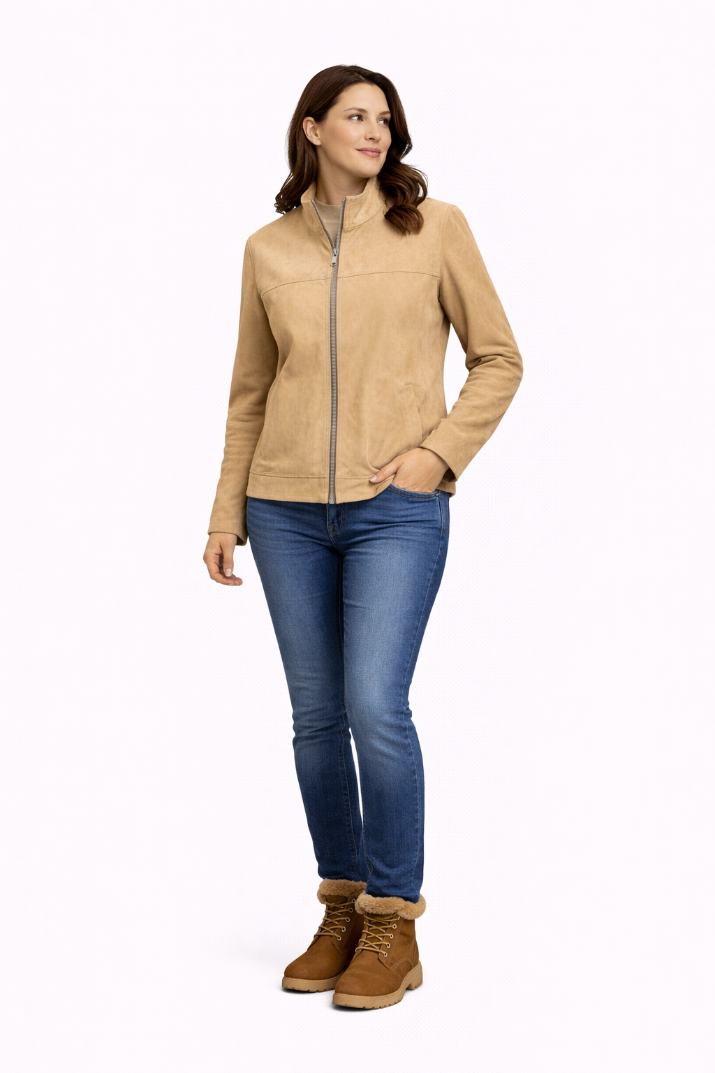 Reversible Lamb Leather and Suede Brown & Beige Jacket for Women