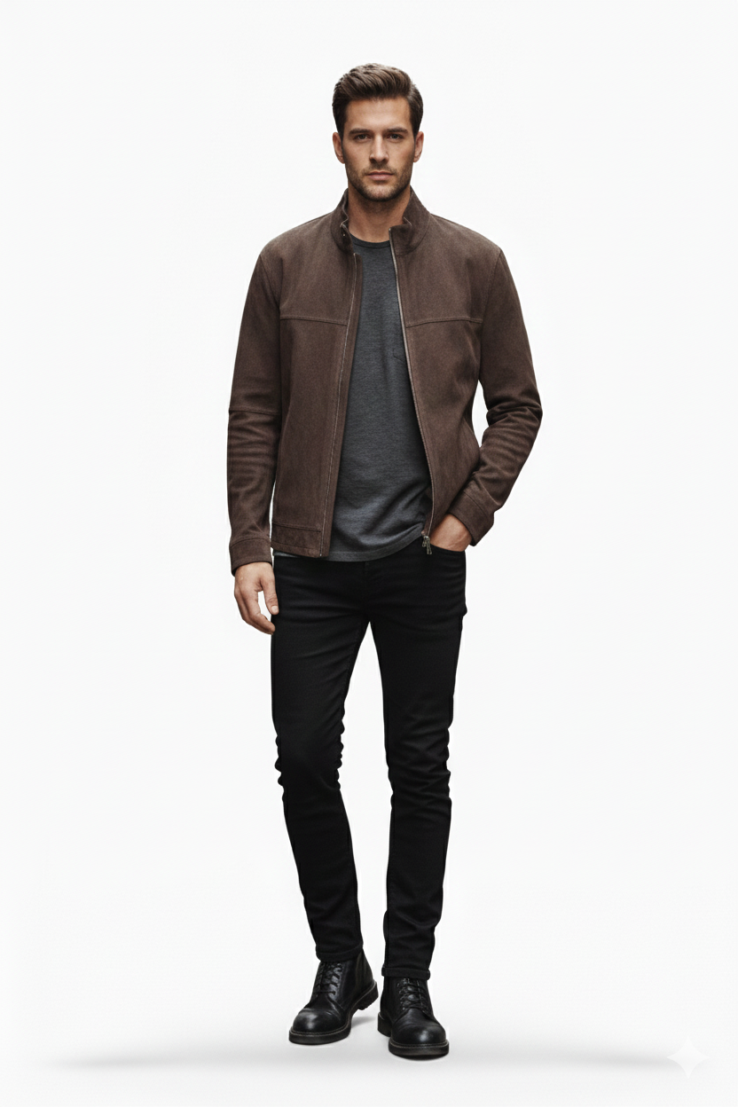 Reversible Lamb Leather and Suede Dark Brown Jacket for Men