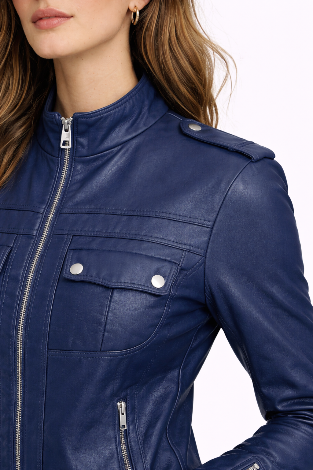 Lamb Leather Navy Leather Jacket for Women