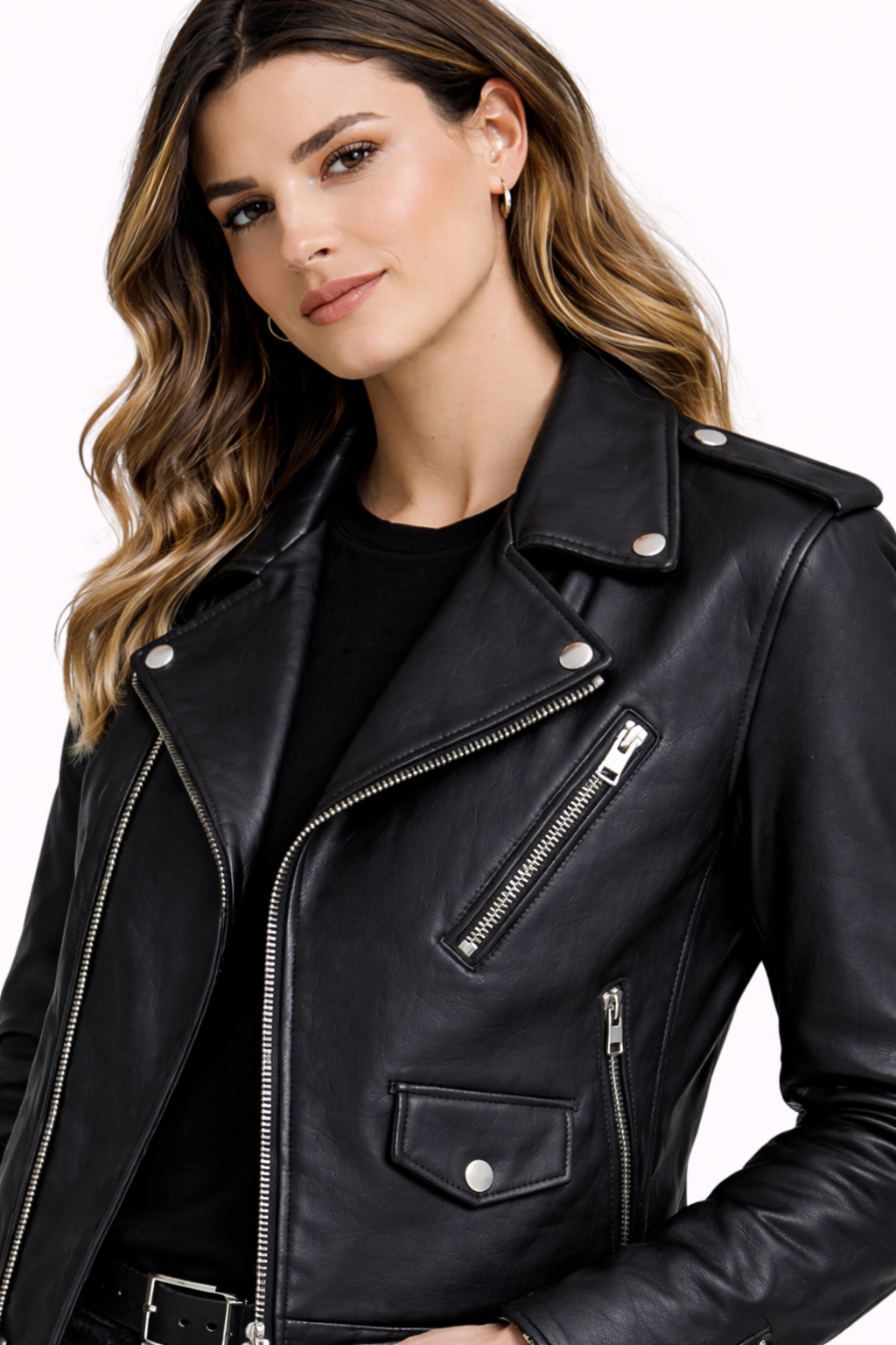 Lamb Leather Black Biker Leather Jacket for Women