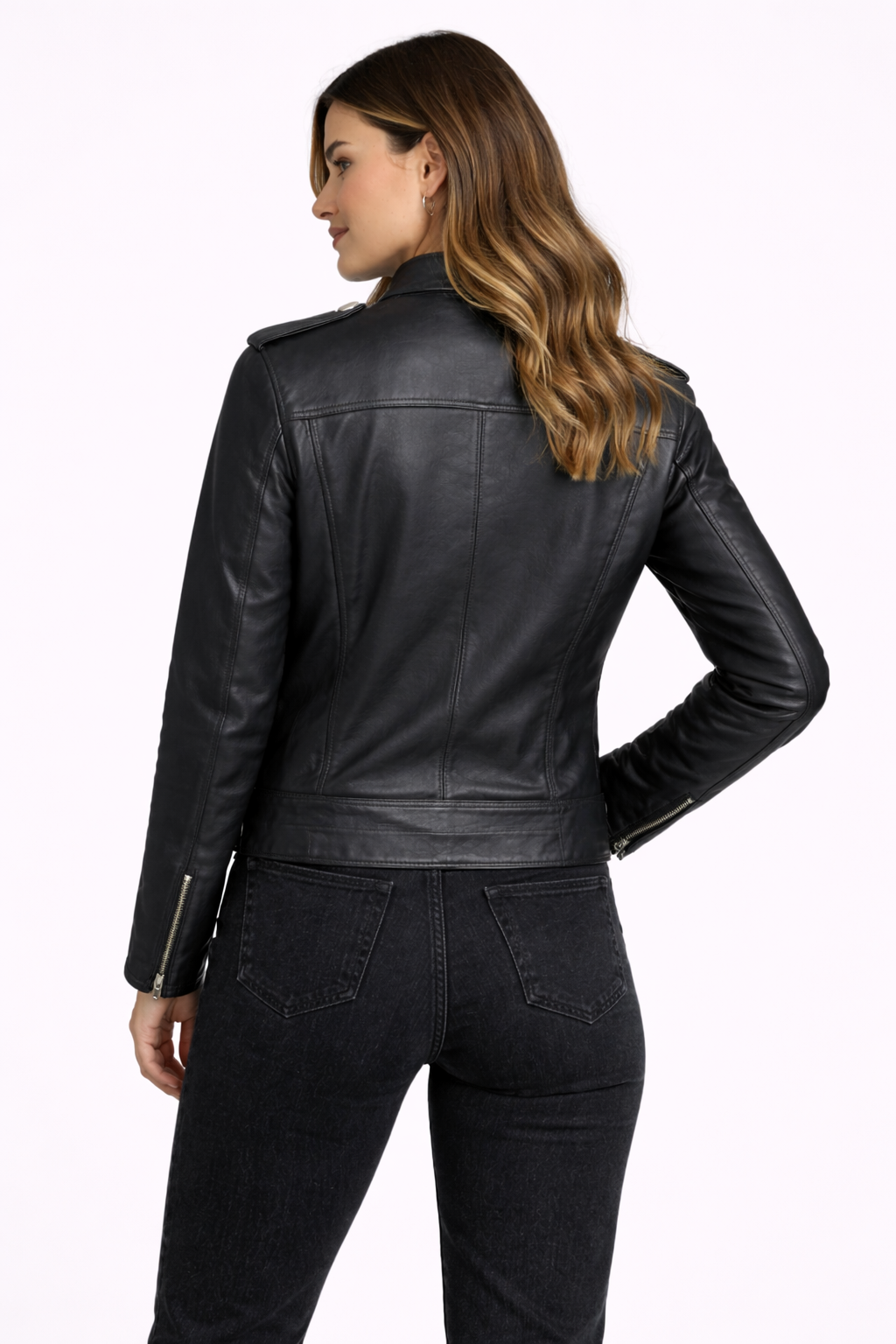 Lamb Leather Black Sportive Leather Jacket for Women
