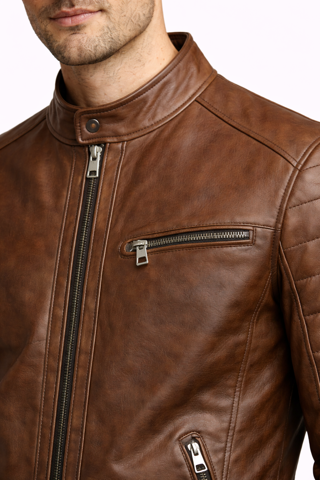 Lamb Leather Brown Leather Jacket for Men