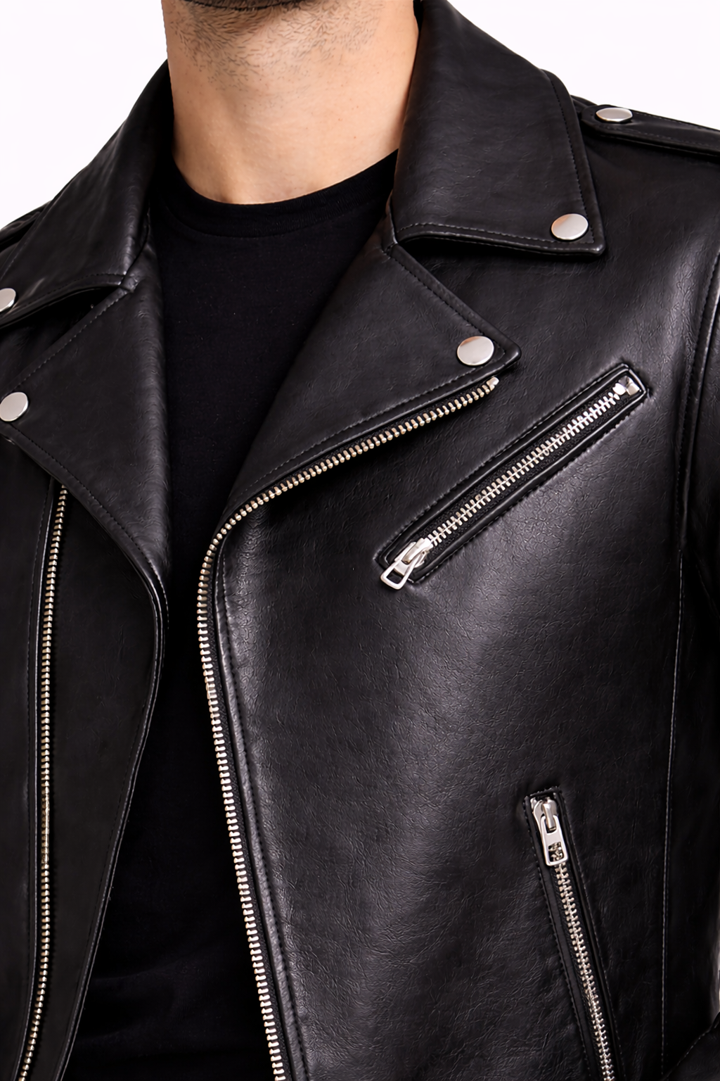 Lamb Leather Black Biker Leather Jacket for Men