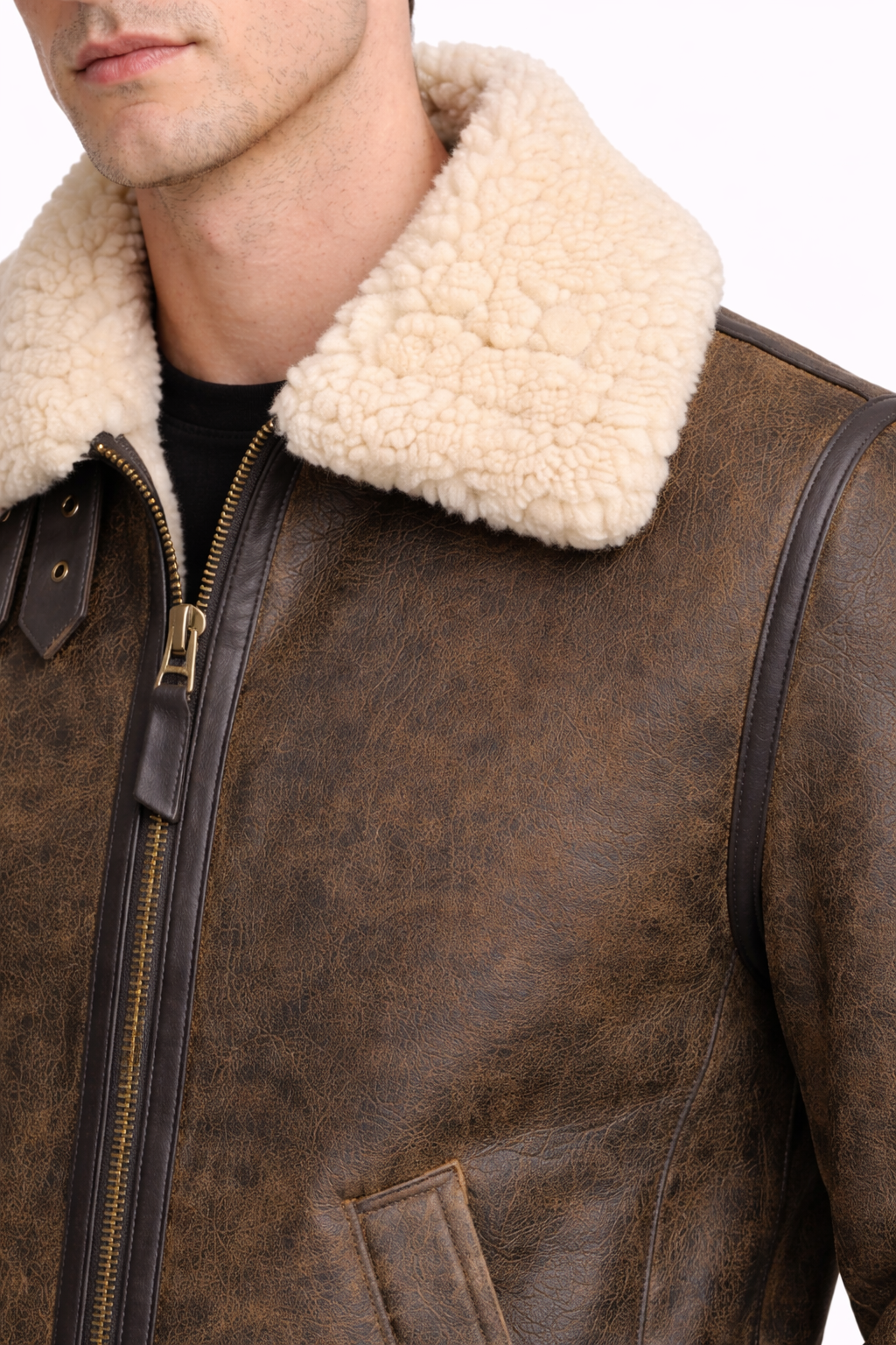 Lamb Leather and Fur Brown Jacket for Men