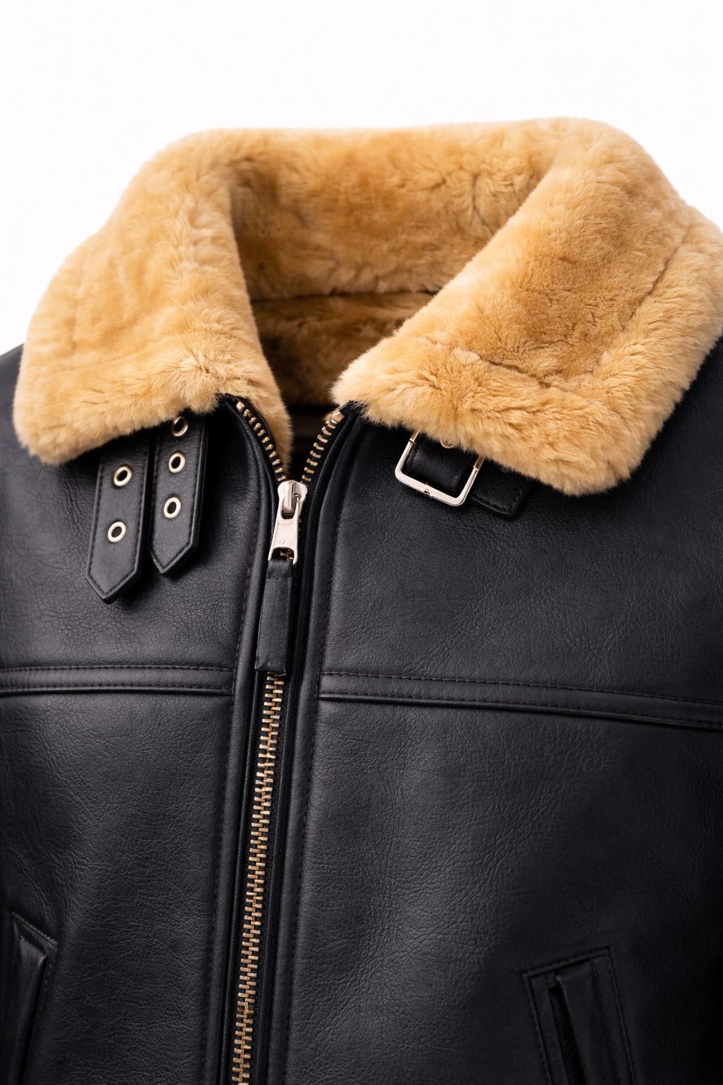 Black Fur Leather Jacket for Men