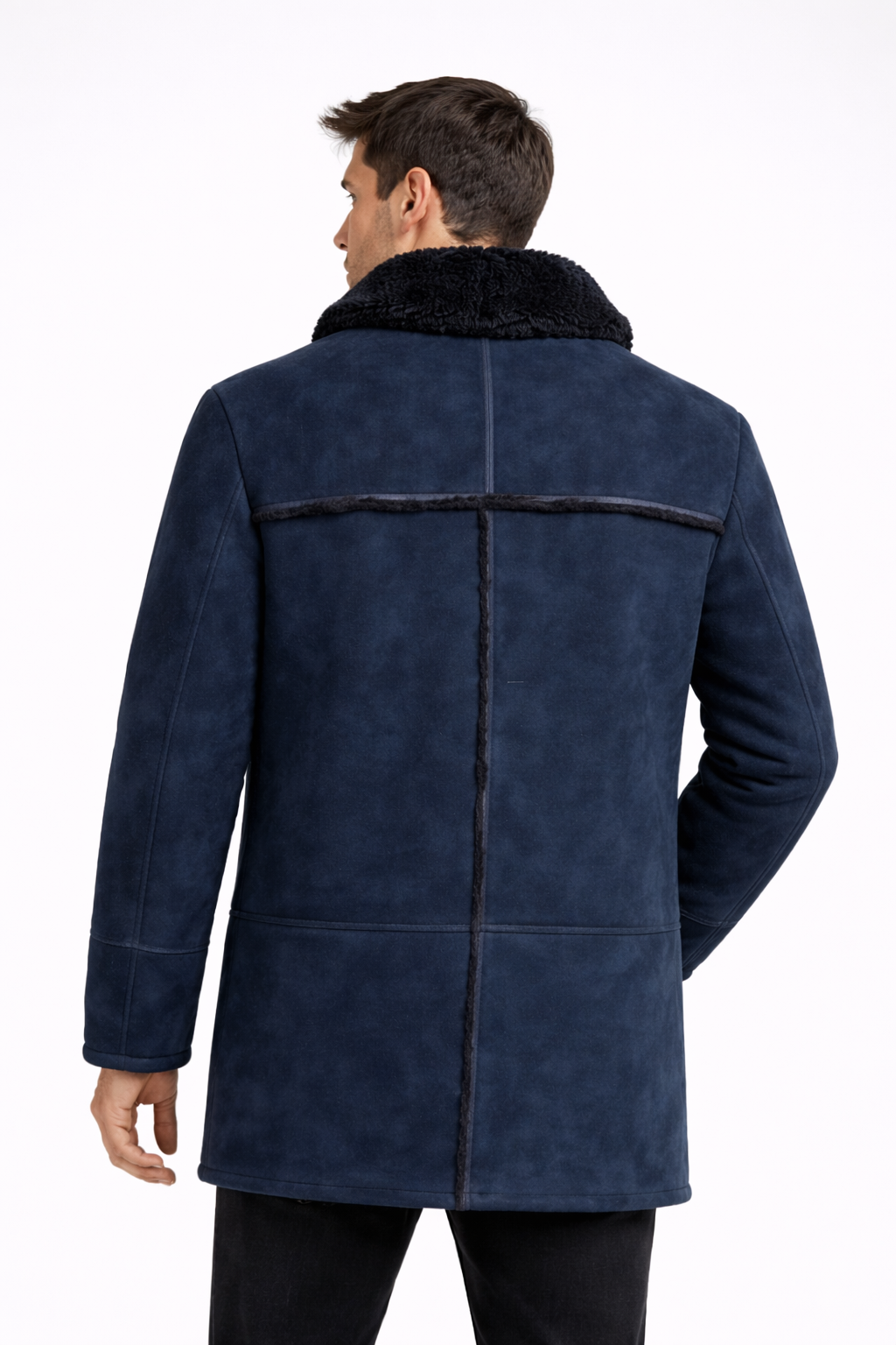 Navy Fur Leather Jacket for Men