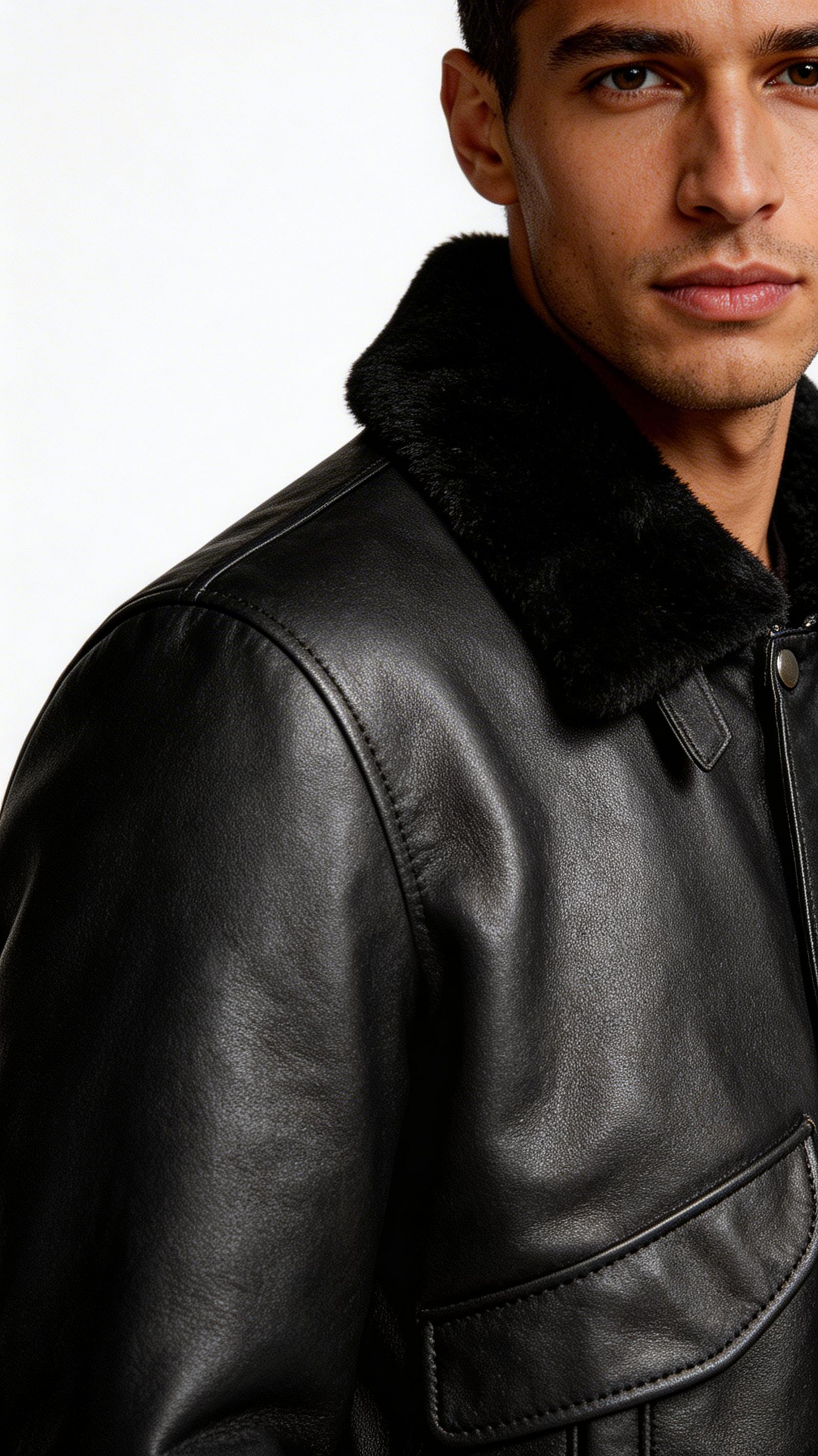 Lamb Leather with Fur Black Leather Jacket for Men