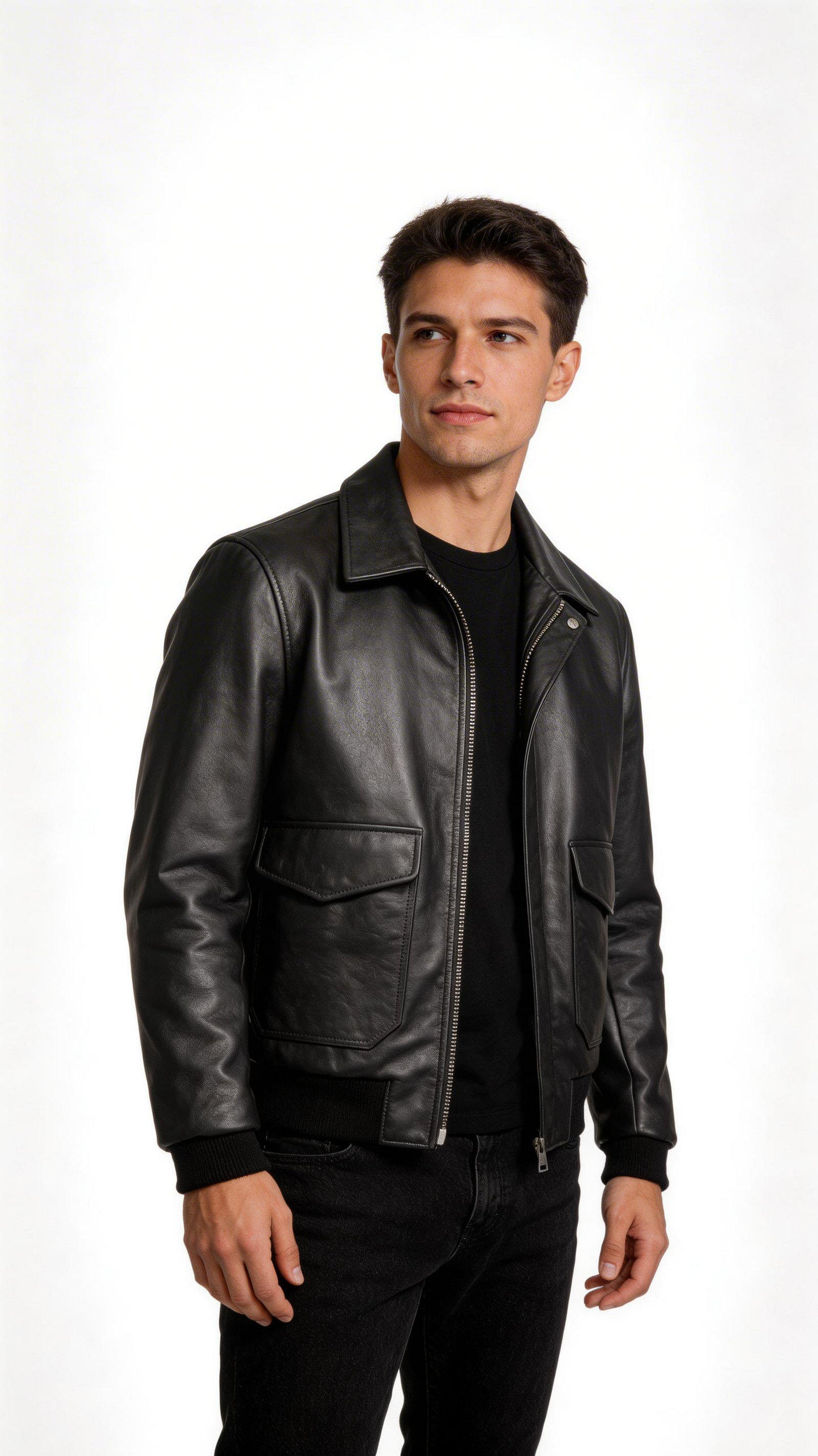 Lamb Leather Black Biker Jacket for Men