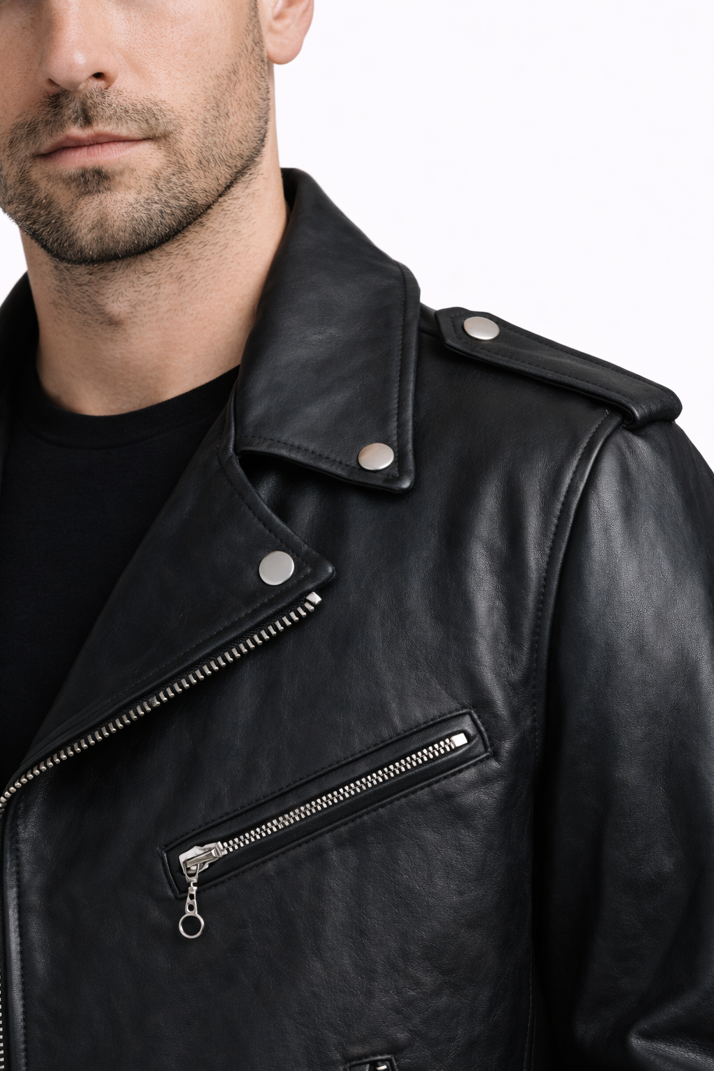 Lamb Leather Biker Black Leather Jacket for Men