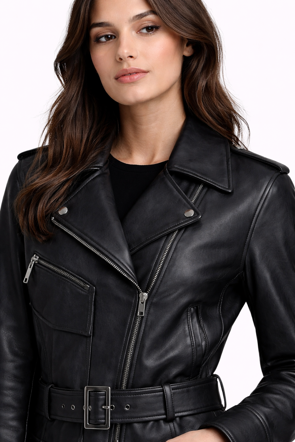 Lamb Leather Biker Black Leather Jacket for Women